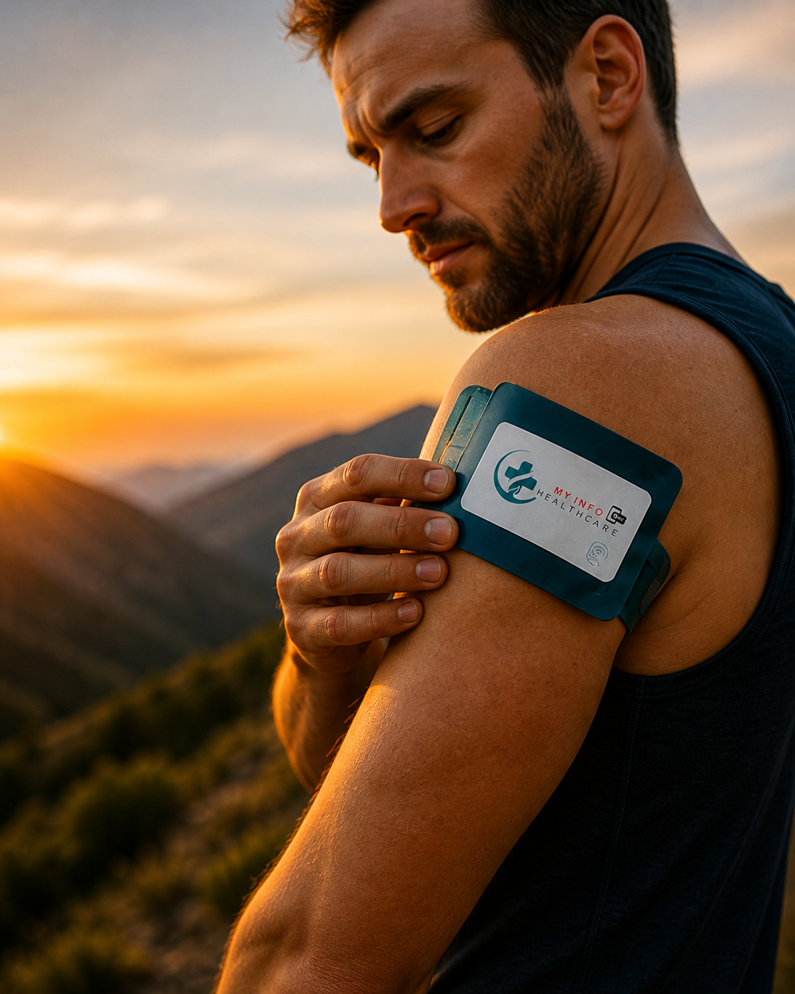 Persona sportiva con dispositivo MyInfo Healthcare