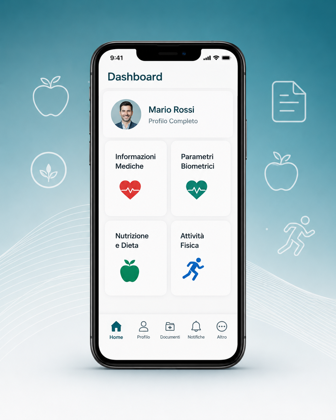 Dashboard MyInfo Healthcare su smartphone